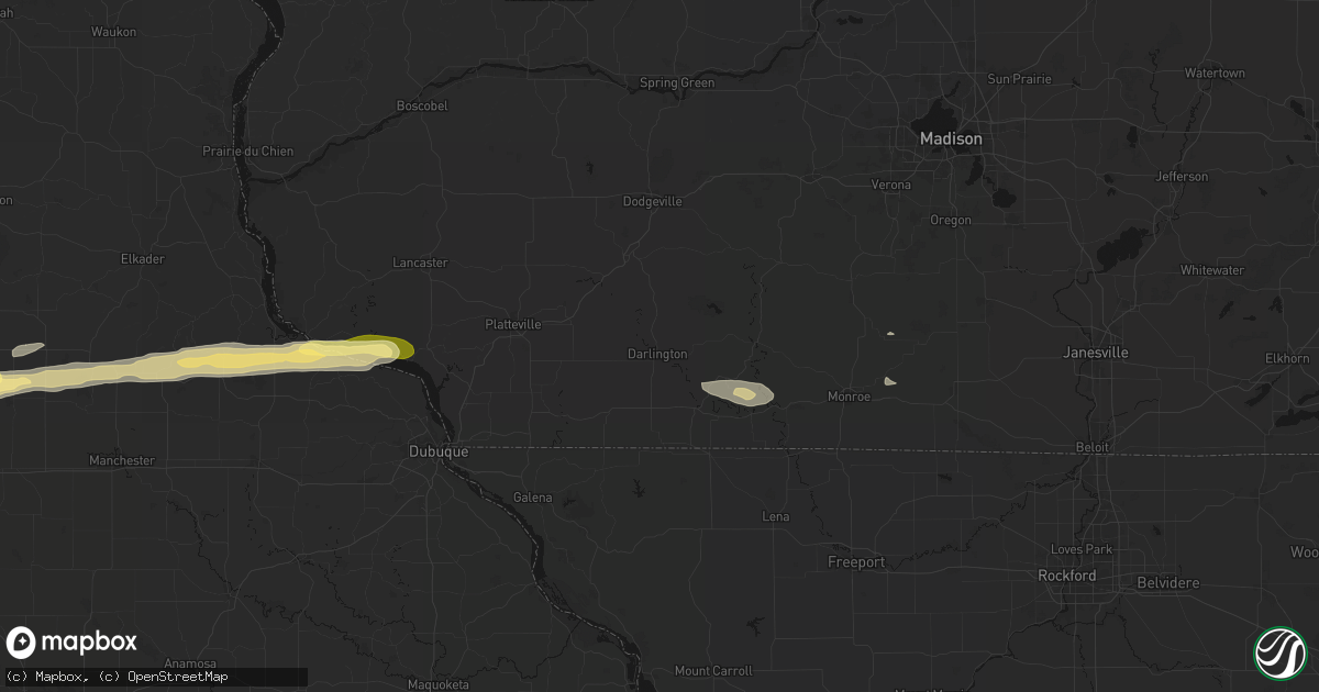 Hail map in Darlington, WI on October 13, 2026