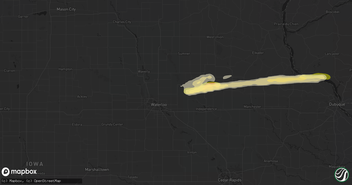 Hail map in Dunkerton, IA on October 13, 2026