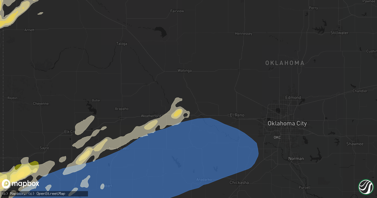 Hail map in Geary, OK on October 13, 2026