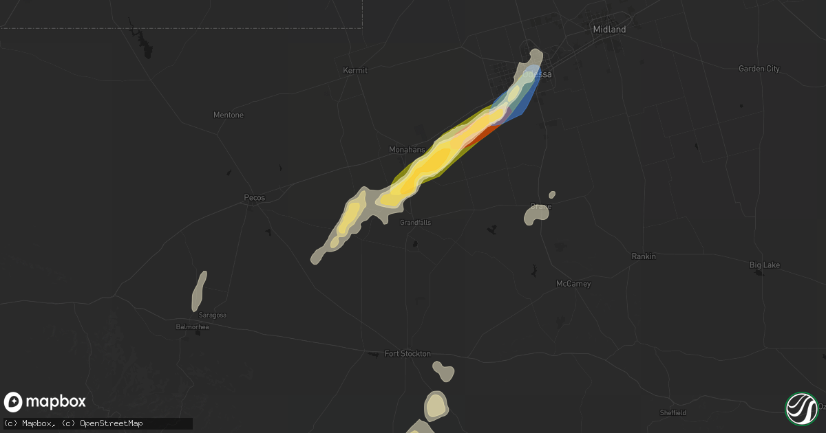 Hail map in Grandfalls, TX on October 13, 2026