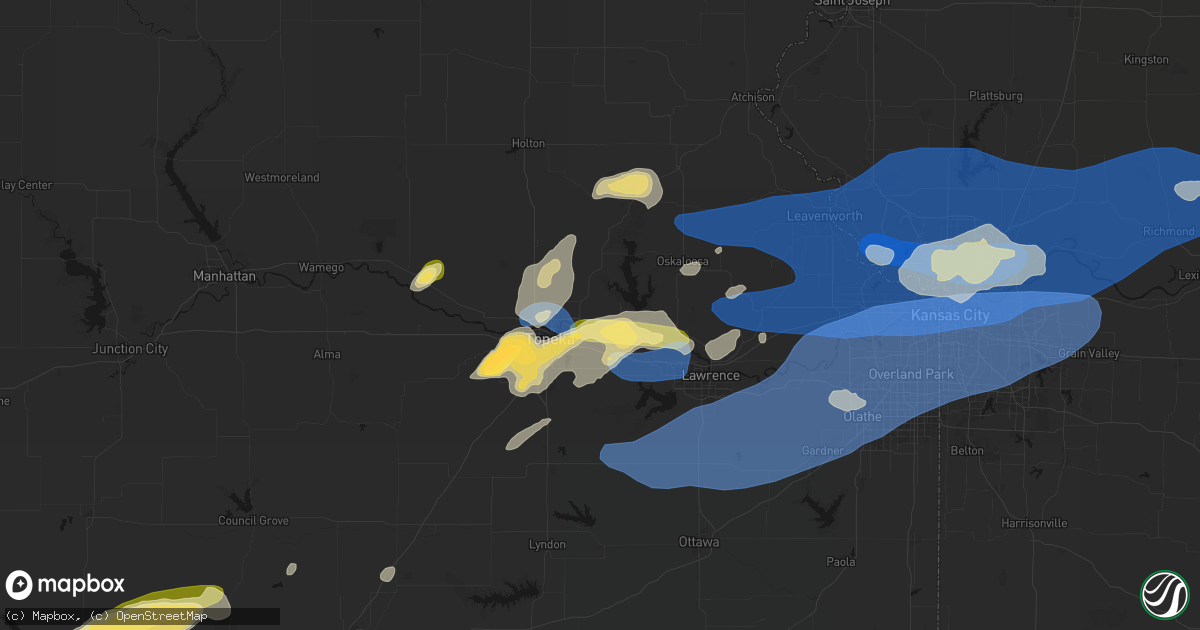 Hail map in Grantville, KS on October 13, 2026