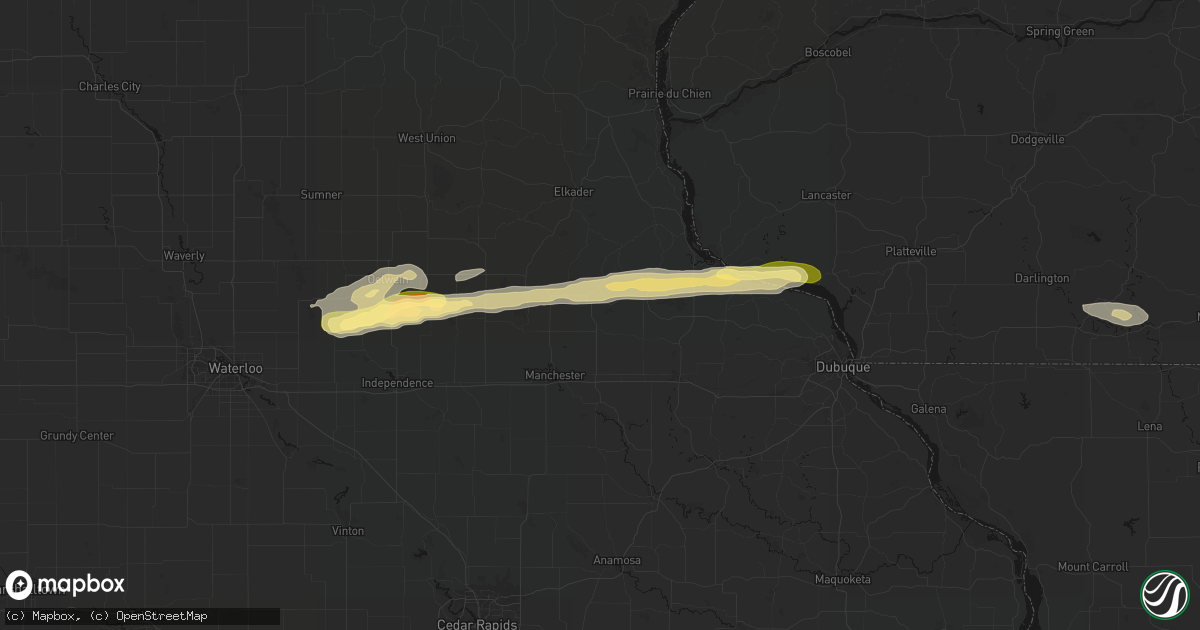 Hail map in Greeley, IA on October 13, 2026