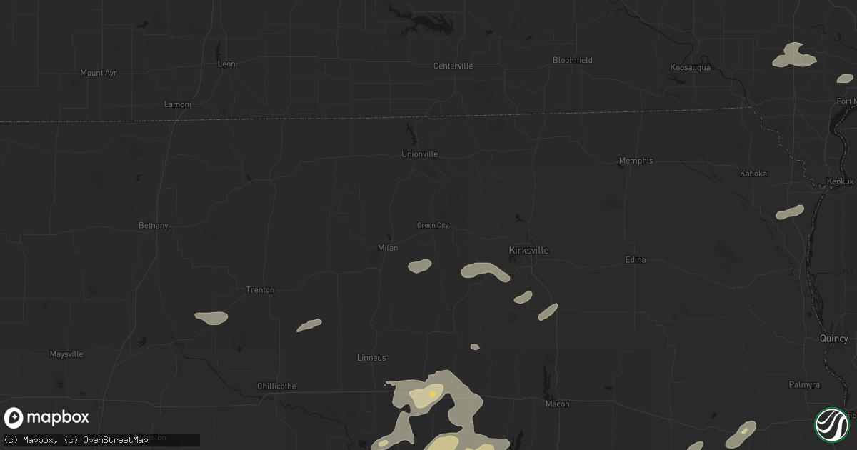 Hail map in Green City, MO on October 13, 2026