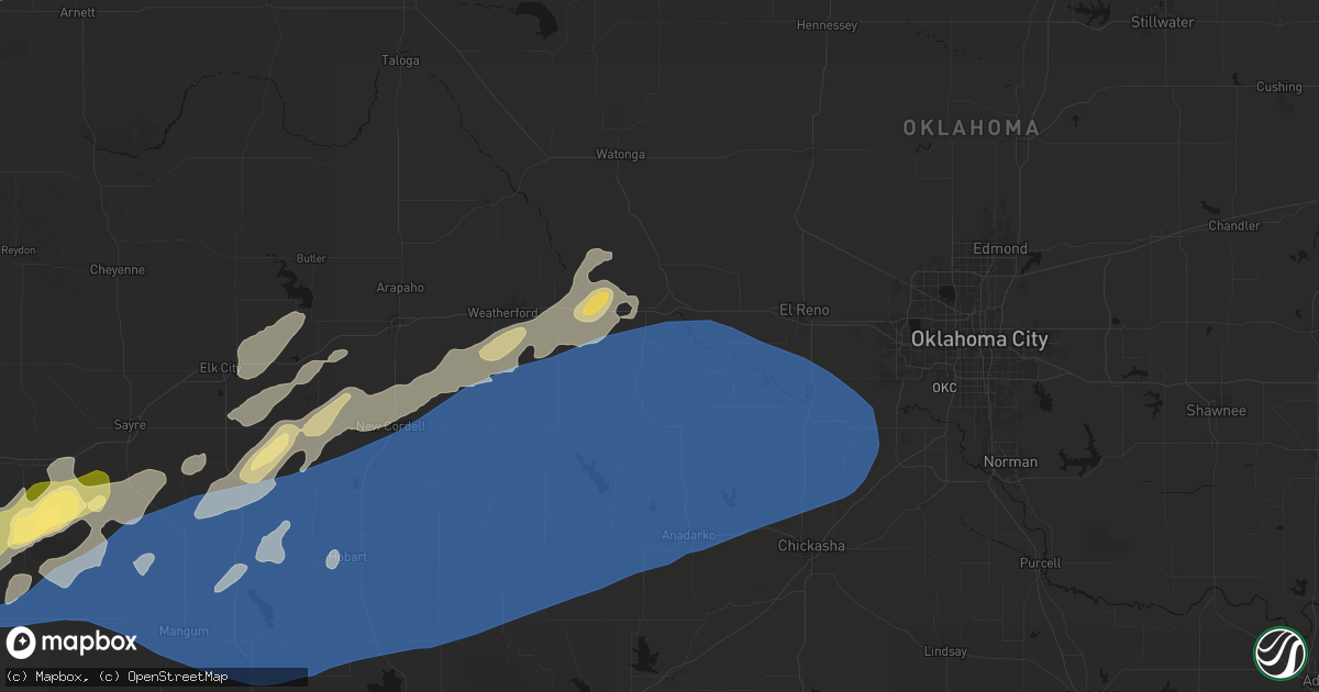 Hail map in Hinton, OK on October 13, 2026