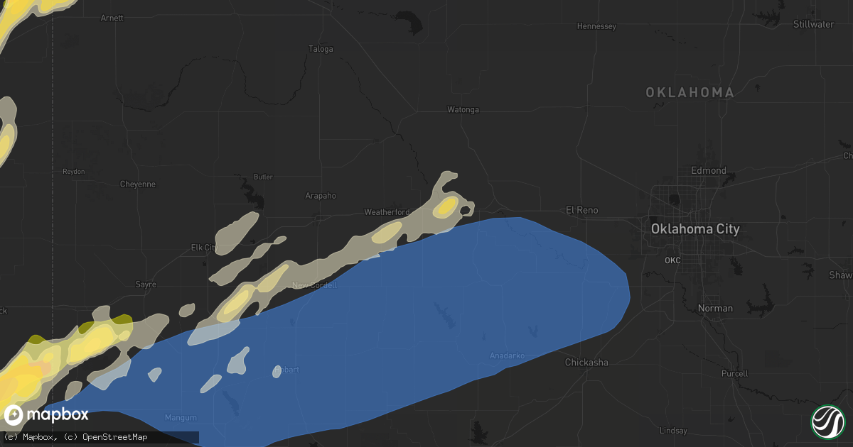 Hail map in Hydro, OK on October 13, 2026