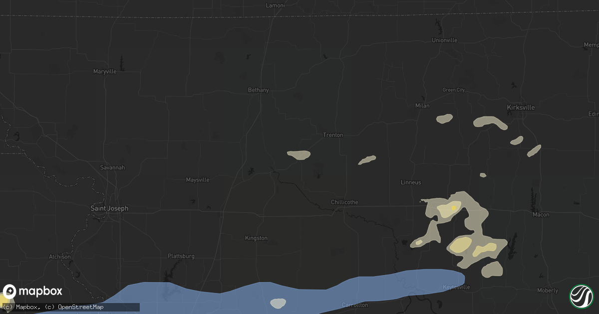 Hail map in Jamesport, MO on October 13, 2026