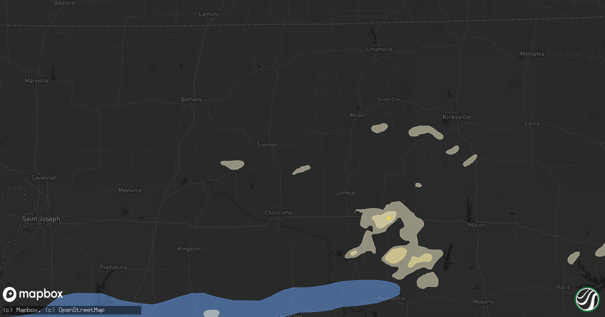Hail map in Laredo, MO on October 13, 2026