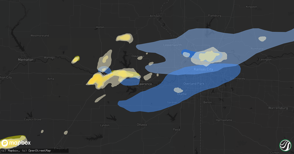 Hail map in Lawrence, KS on October 13, 2026