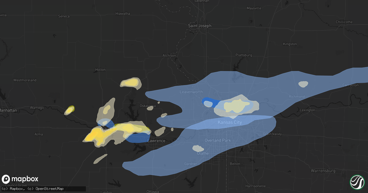 Hail map in Leavenworth, KS on October 13, 2026