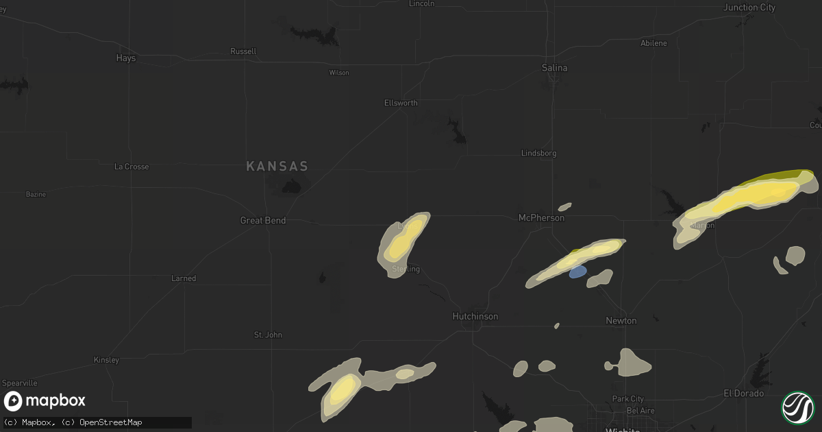 Hail map in Lyons, KS on October 13, 2026