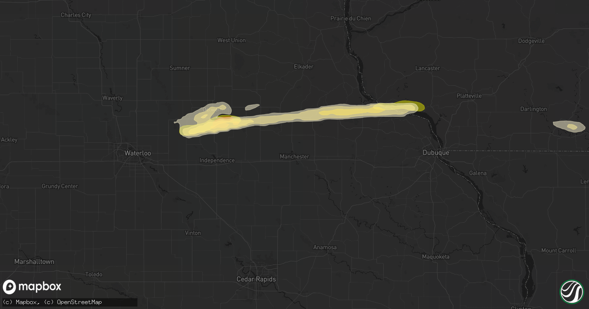 Hail map in Manchester, IA on October 13, 2026