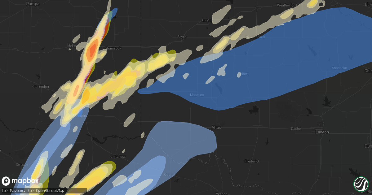 Hail map in Mangum, OK on October 13, 2026