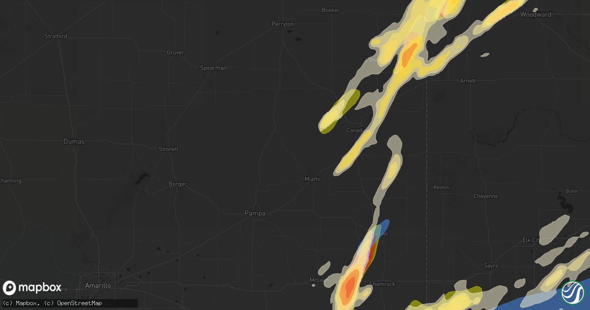 Hail map in Miami, TX on October 13, 2026
