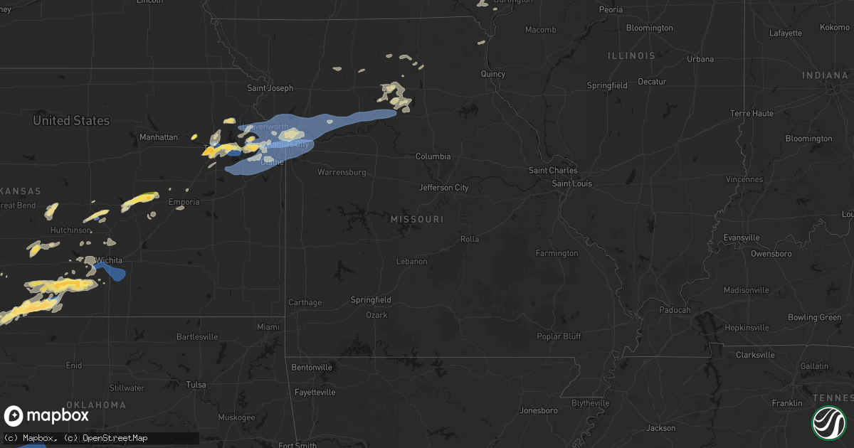 Hail map in Missouri on October 13, 2026
