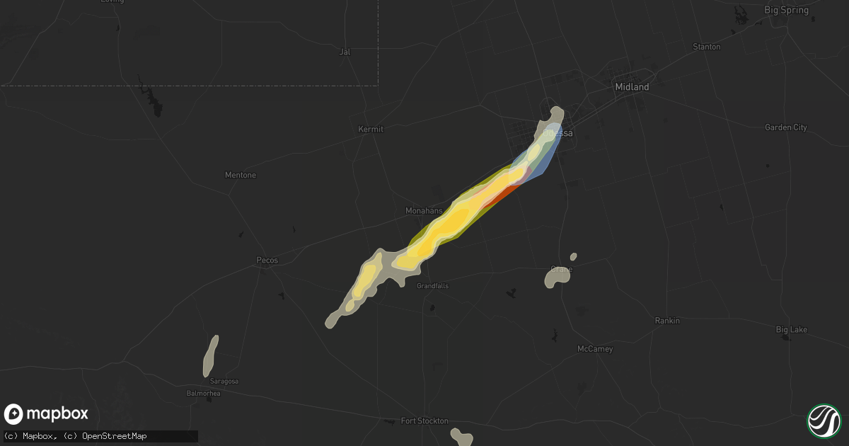 Hail map in Monahans, TX on October 13, 2026