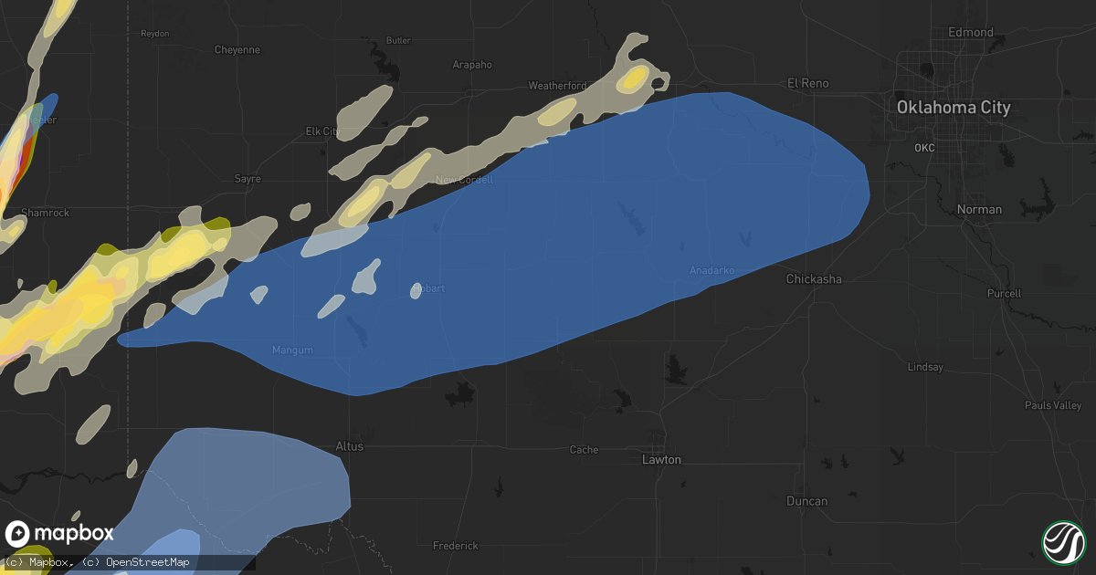Hail map in Mountain View, OK on October 13, 2026