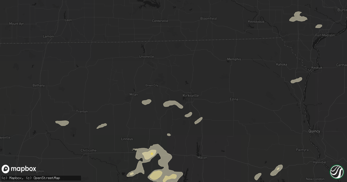 Hail map in Novinger, MO on October 13, 2026