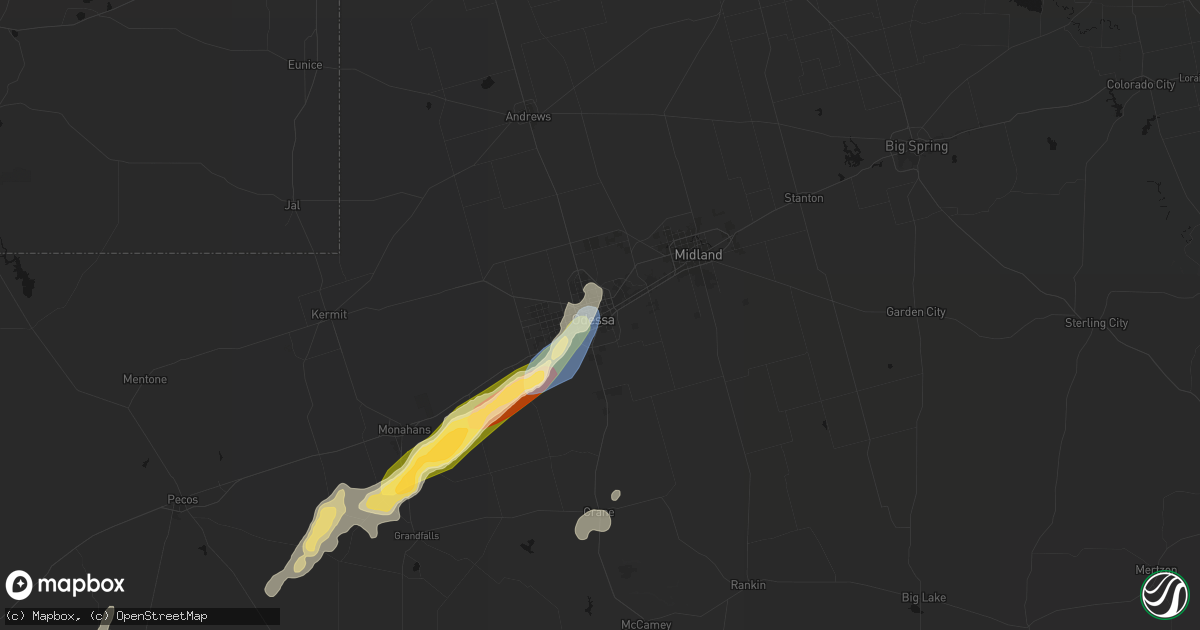 Hail map in Odessa, TX on October 13, 2026