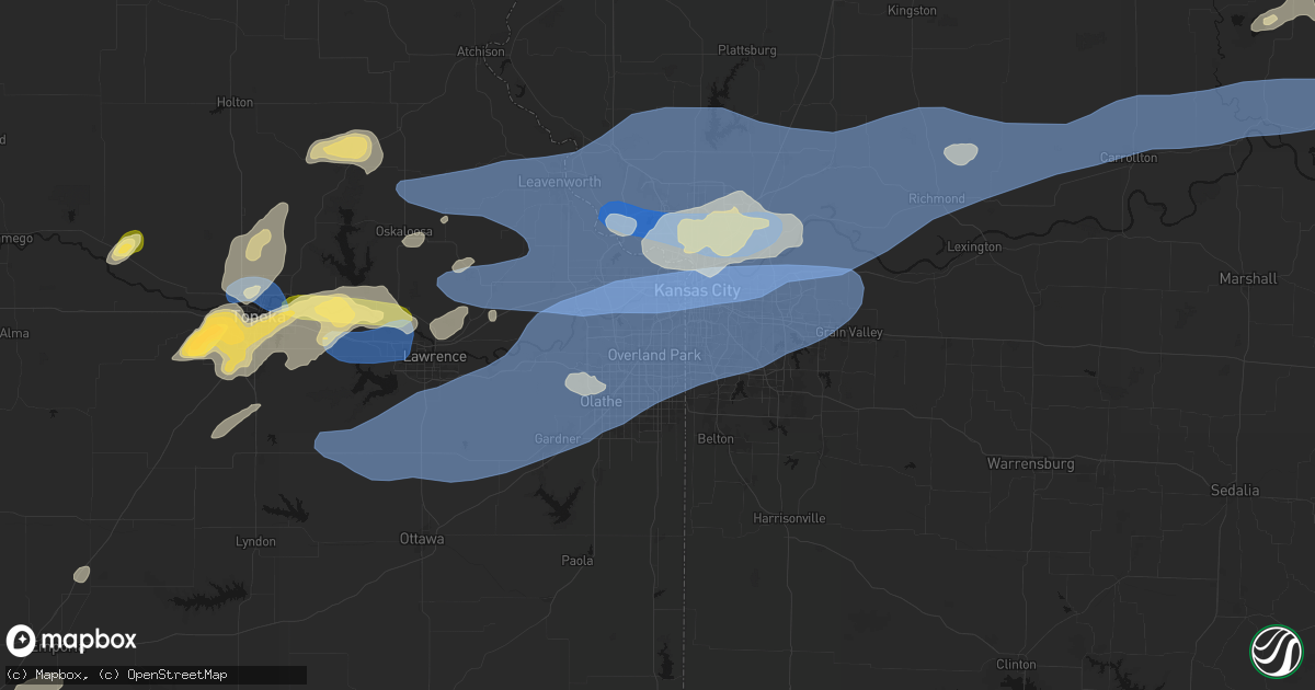 Hail map in Overland Park, KS on October 13, 2026