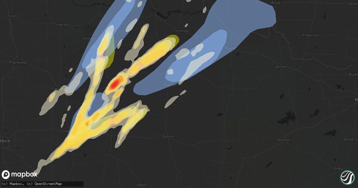 Hail map in Paducah, TX on October 13, 2026