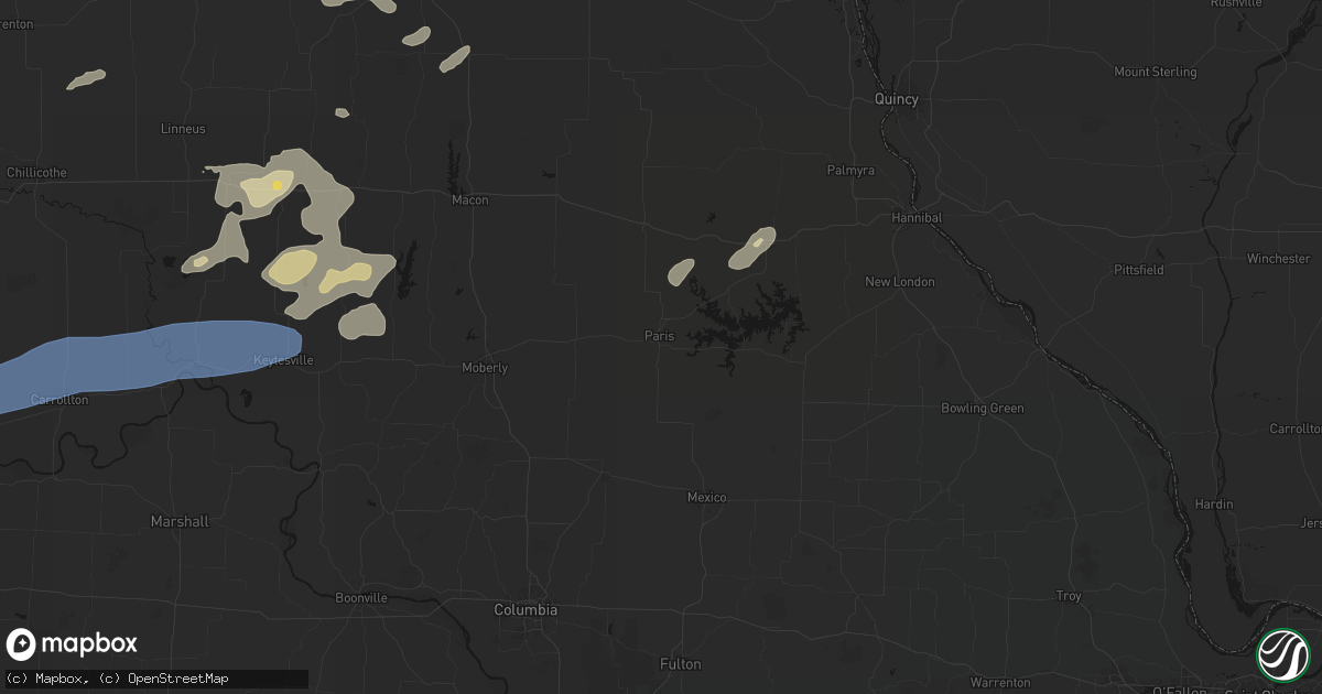 Hail map in Paris, MO on October 13, 2026
