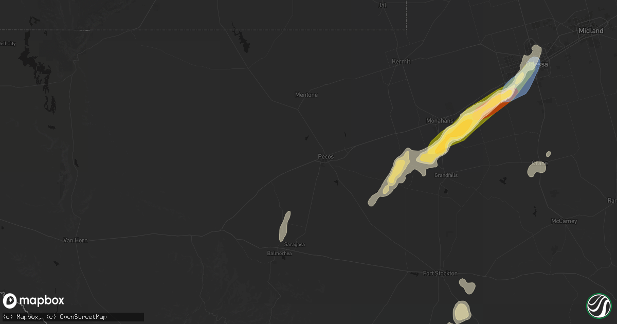 Hail map in Pecos, TX on October 13, 2026