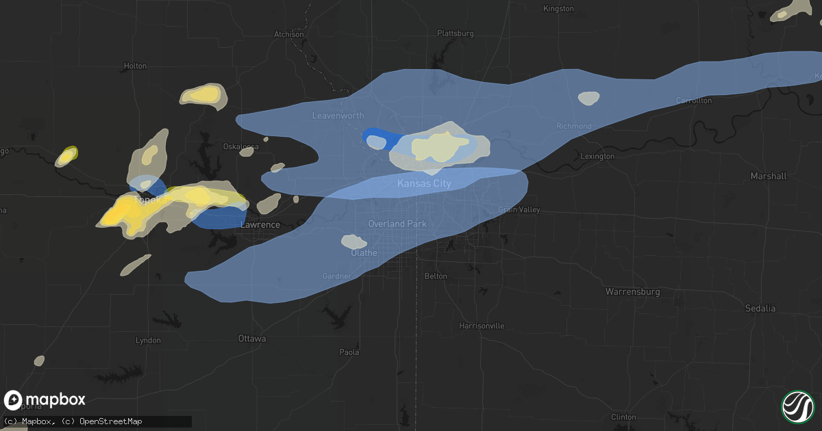 Hail map in Prairie Village, KS on October 13, 2026