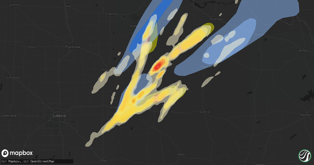 Hail map in Roaring Springs, TX on October 13, 2026