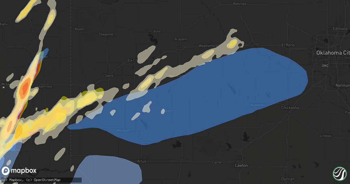 Hail map in Rocky, OK on October 13, 2026