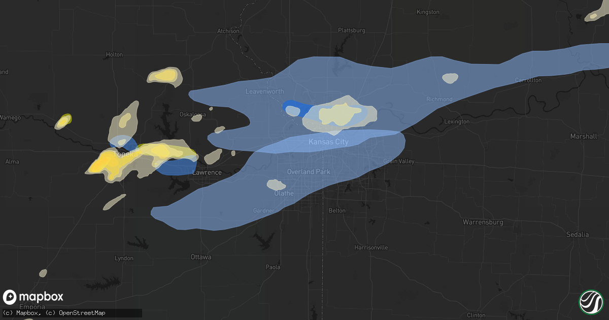 Hail map in Shawnee, KS on October 13, 2026