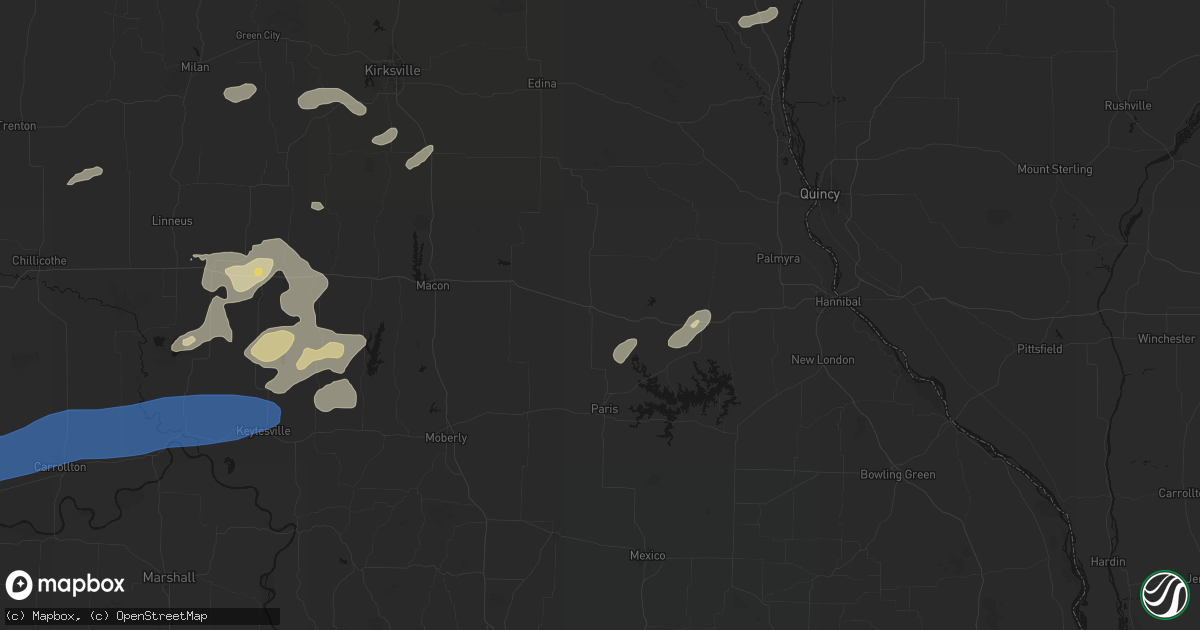 Hail map in Shelbina, MO on October 13, 2026