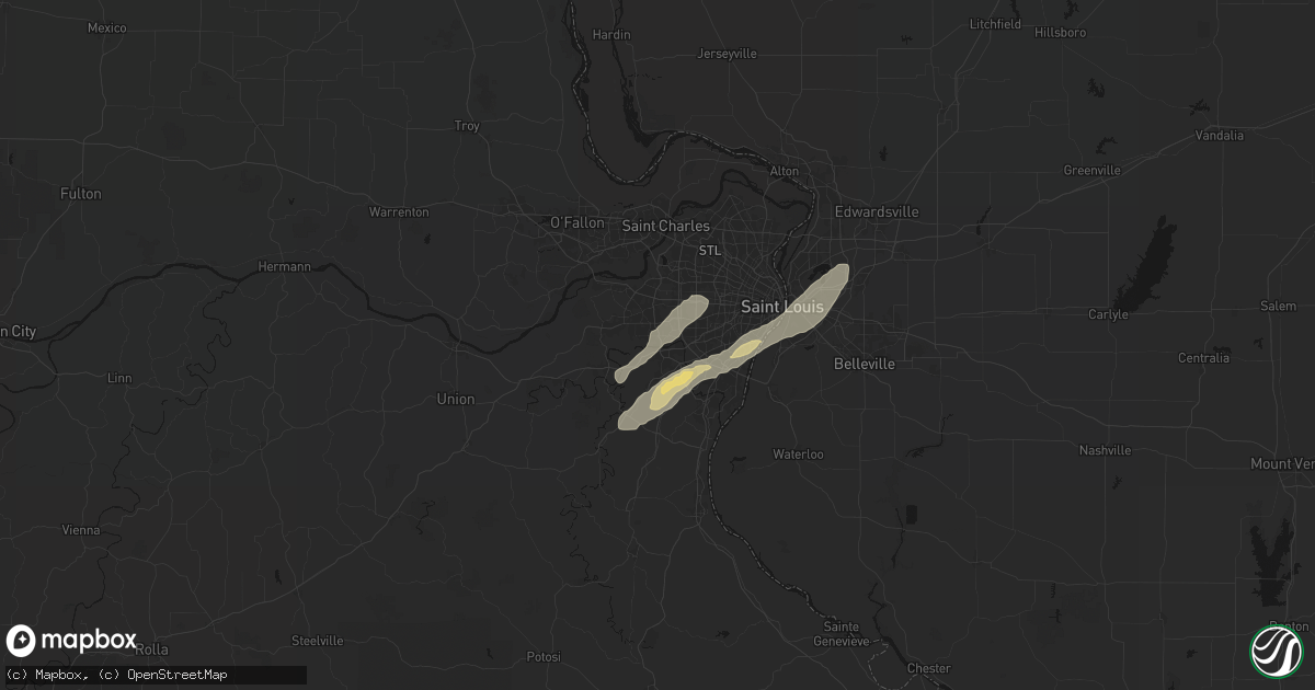 Hail map in Valley Park, MO on October 13, 2026