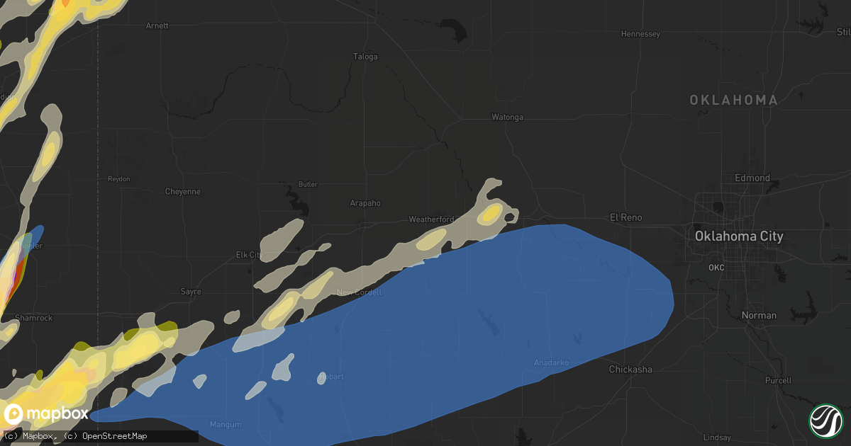 Hail map in Weatherford, OK on October 13, 2026