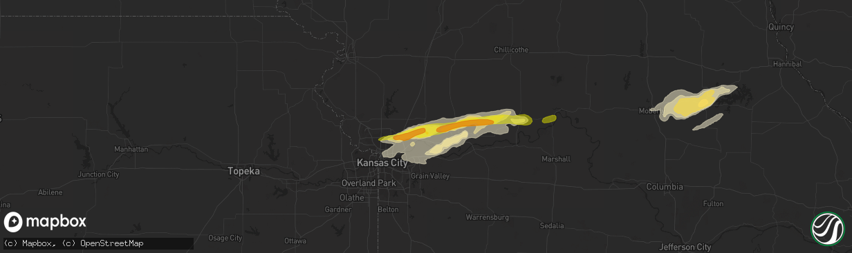 Hail map in Excelsior Springs, MO on October 14, 2017