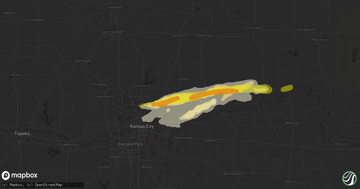 Hail map in Excelsior Springs, MO on October 14, 2017