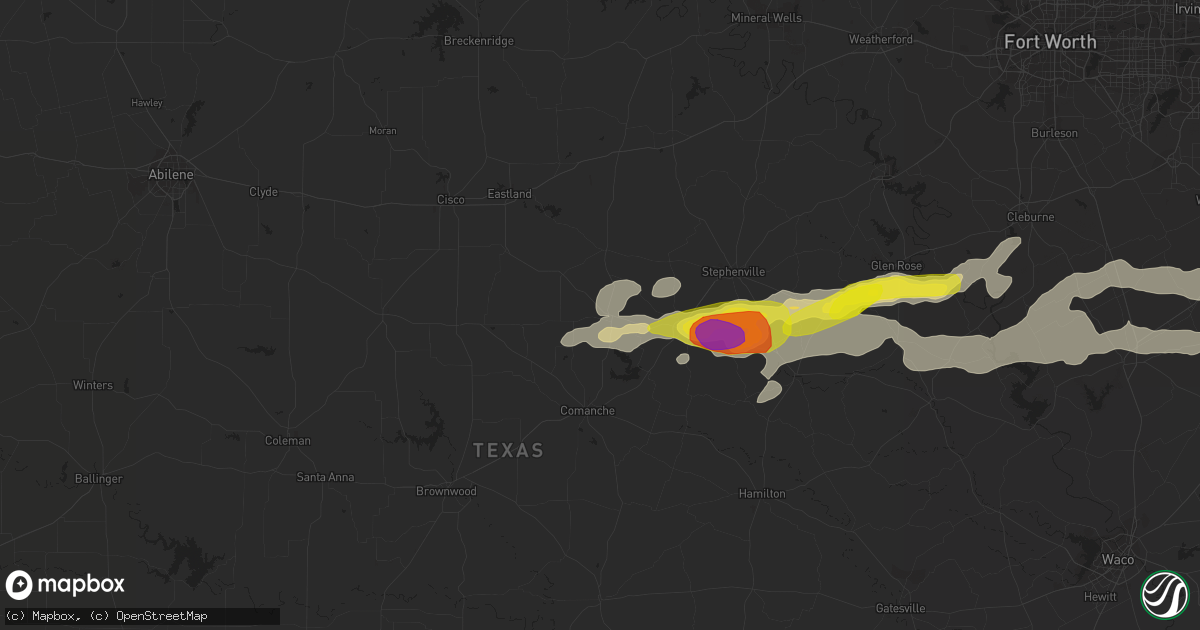 Hail map in De Leon, TX on October 14, 2018