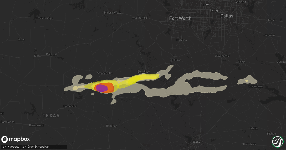 Hail map in Glen Rose, TX on October 14, 2018