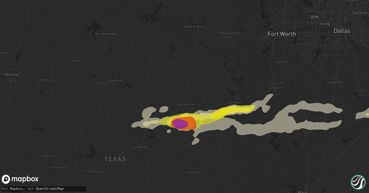 Hail map in Stephenville, TX on October 14, 2018