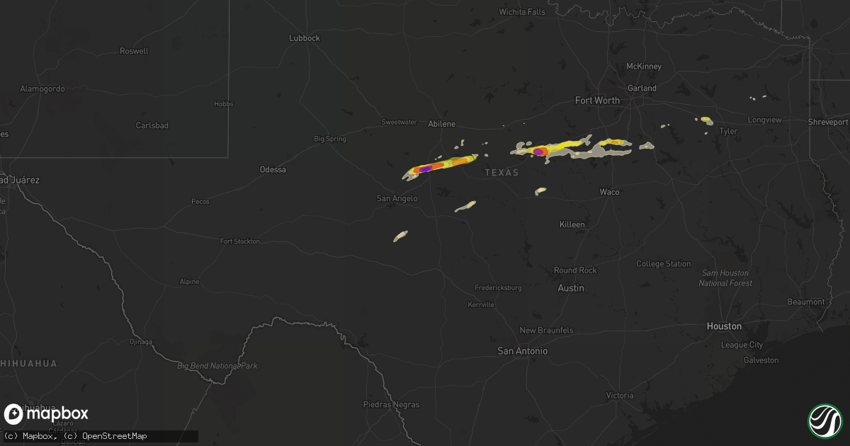 Hail map in Texas on October 14, 2018