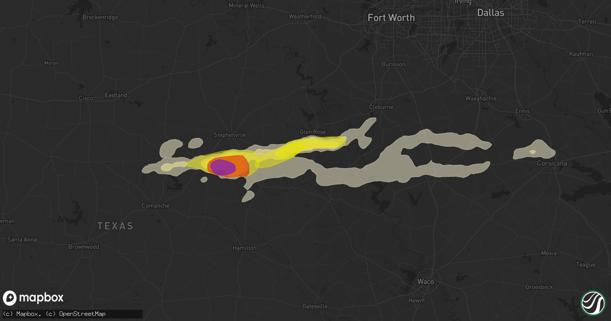 Hail map in Walnut Springs, TX on October 14, 2018