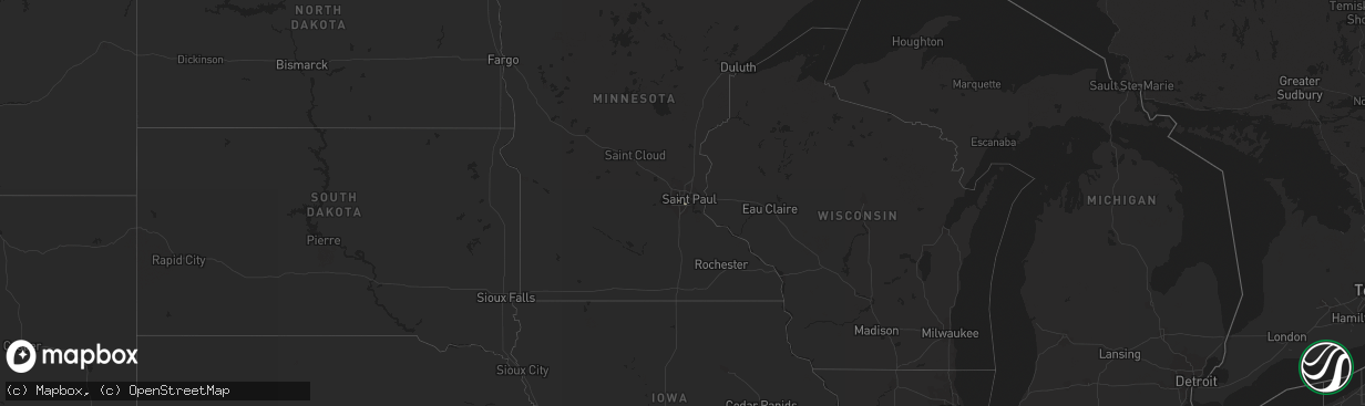 Hail map in Minnesota on October 14, 2019