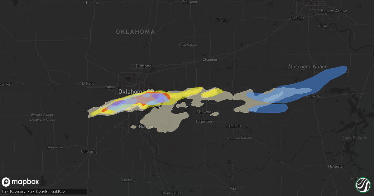 Hail map in Mcloud, OK on October 14, 2021
