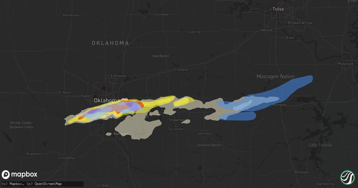 Hail map in Meeker, OK on October 14, 2021