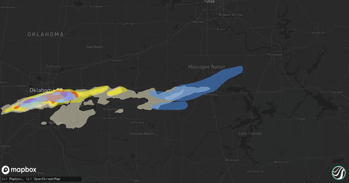 Hail map in Okemah, OK on October 14, 2021