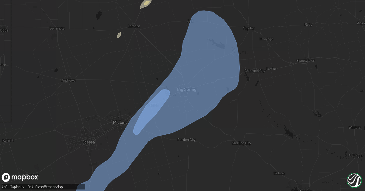 Hail map in Big Spring, TX on October 14, 2026
