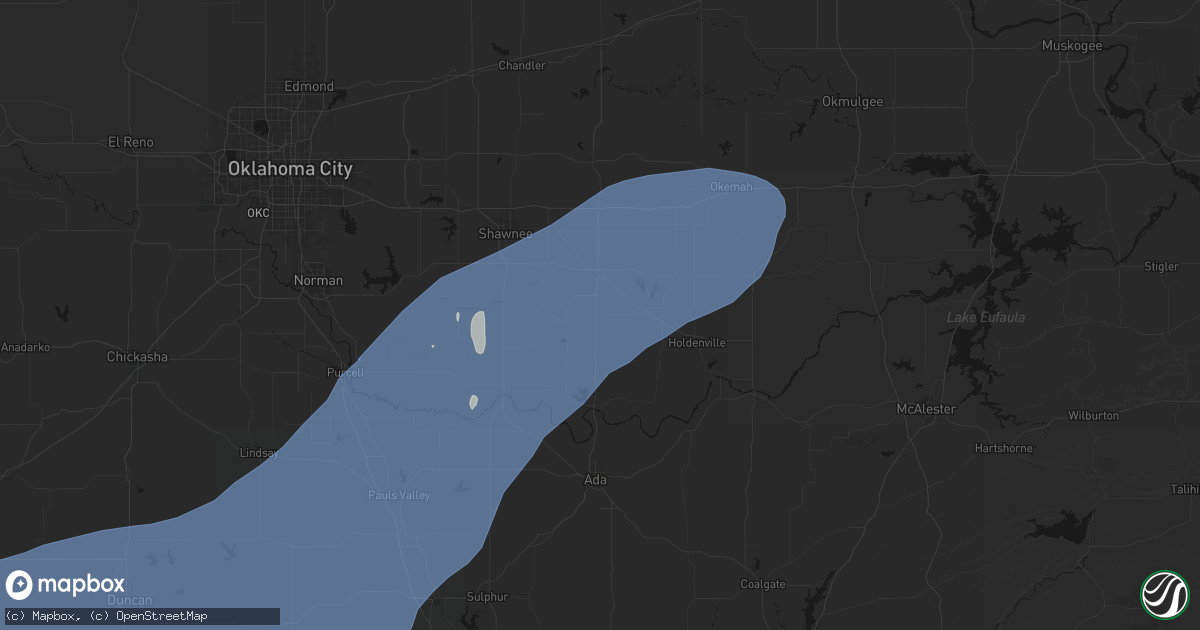 Hail map in Bowlegs, OK on October 14, 2026