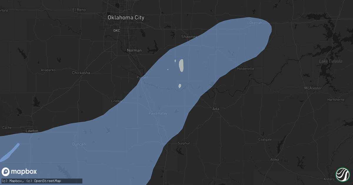 Hail map in Byars, OK on October 14, 2026