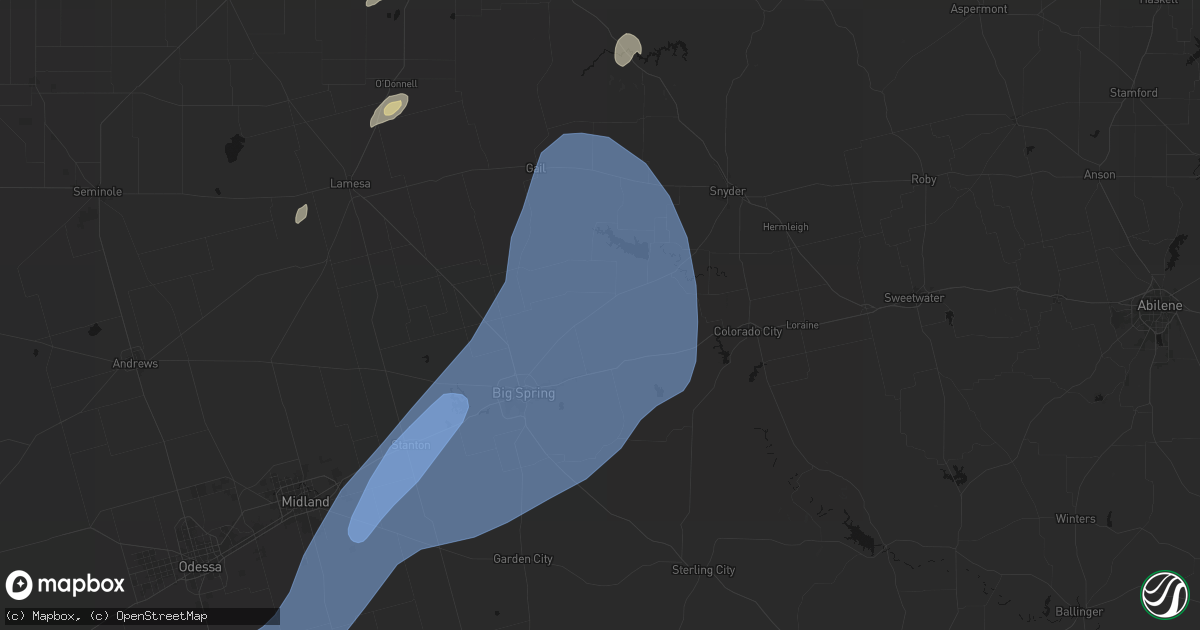 Hail map in Coahoma, TX on October 14, 2026