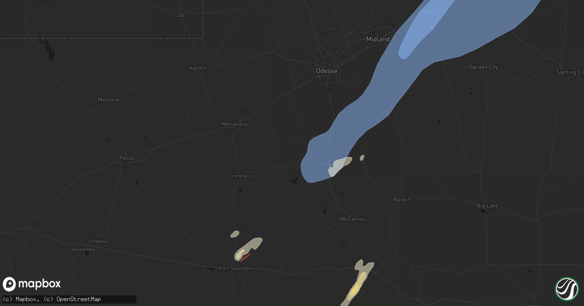 Hail map in Crane, TX on October 14, 2026