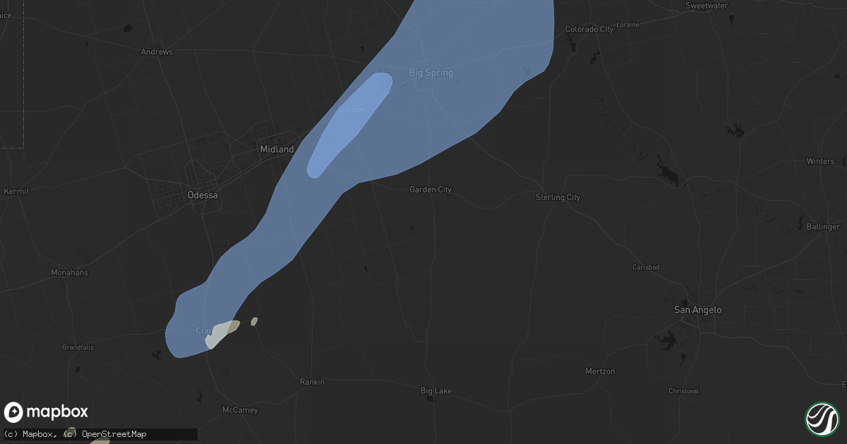 Hail map in Garden City, TX on October 14, 2026
